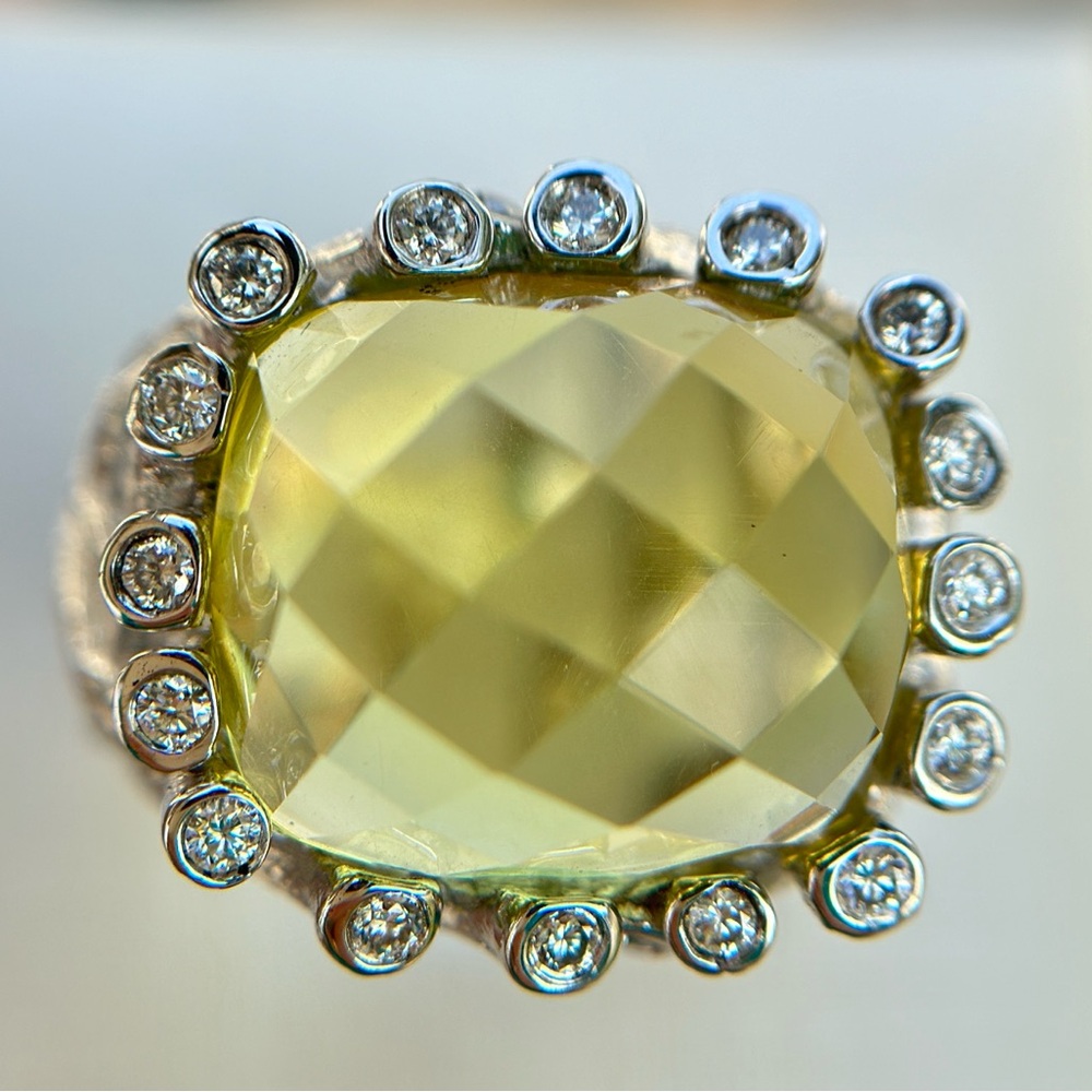 New 18K Gold plated 0.36ct Genuine Diamonds 13.47g Lemon Citrine cocktail ring/7